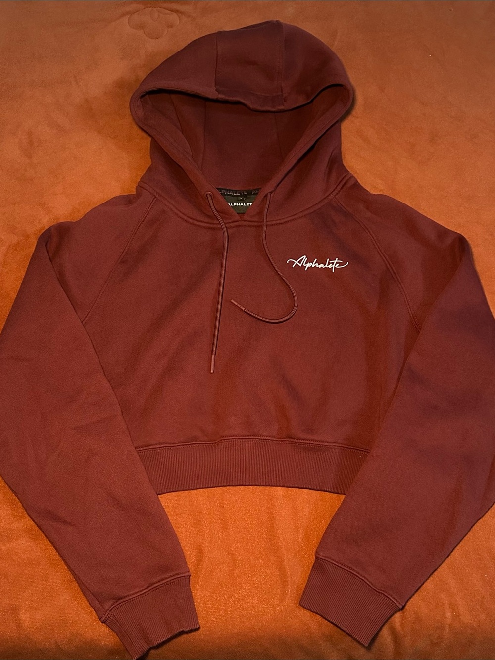 Alphalete Cropped Hoodie in Burgundy Red